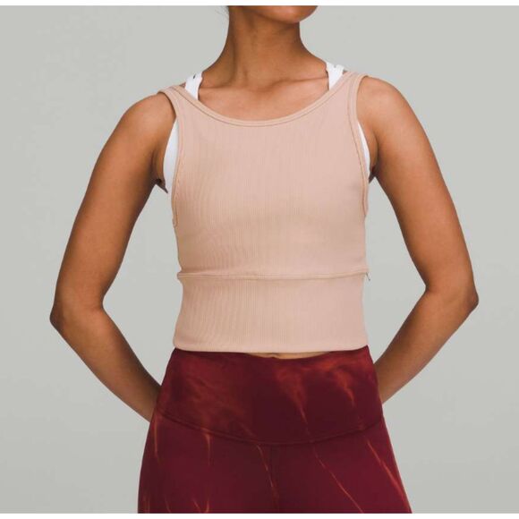 Women Lululemon Power Pivot Ribbed Tank Top Tight Fit Pink Clay Size 4 - Picture 1 of 8